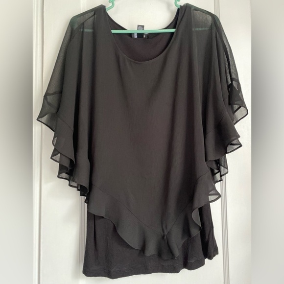 AB Studio Scoop Neckline Black Sheer Poncho with Inner Tank Top, Sz: Medium - Picture 2 of 8